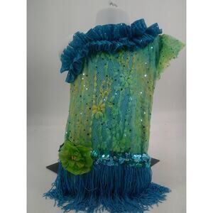 Dance Costume A Wish V1650 Small Child Lime Blue Fringe Skirt Jazz Sequins
